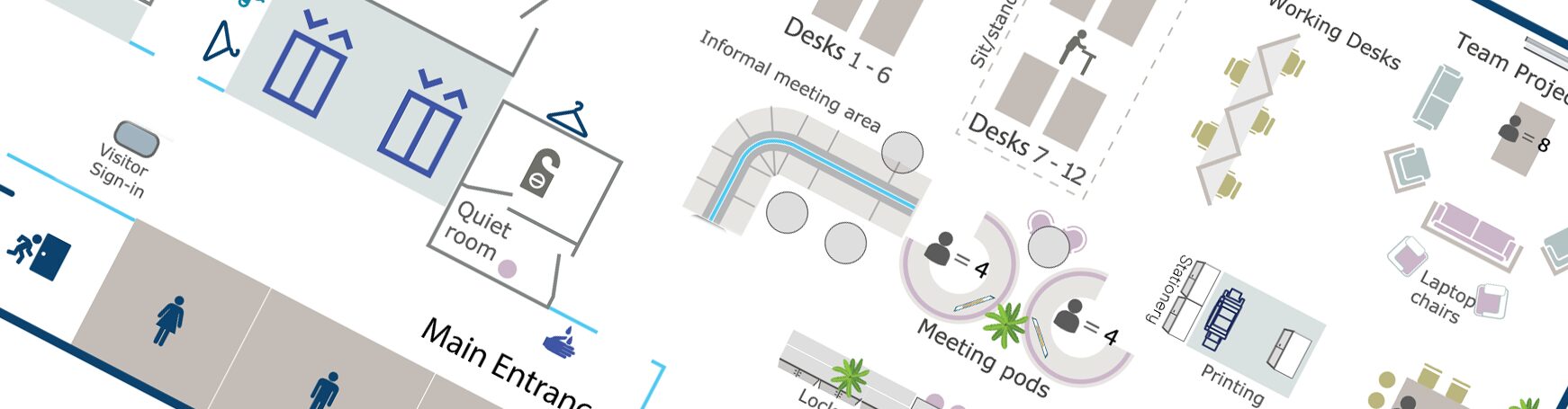 We design floor plans to reflect your corporate branding and colour scheme