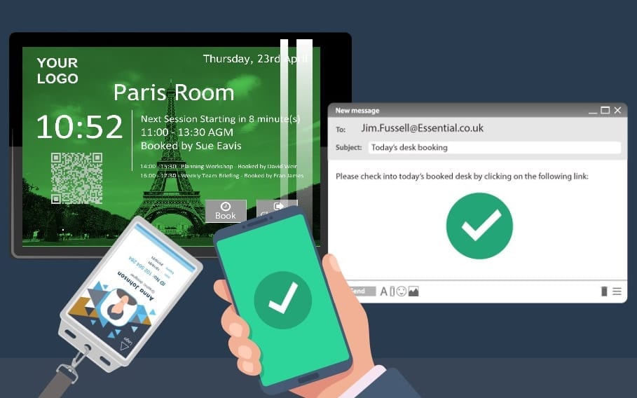 Essential-room-booking-contactless-operation Screen signage solutions